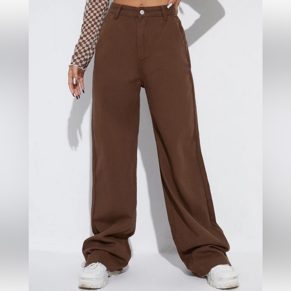 NWOT SHEIN High Waist, Wide Leg, Loose Fitting, brown, Jeans, size S - Picture 2 of 15